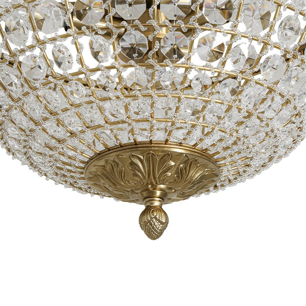 Vintage 3 - Light Brass Crystal Dome - Shaped Cage Flush Mount Ceiling Light - Yiilighting
