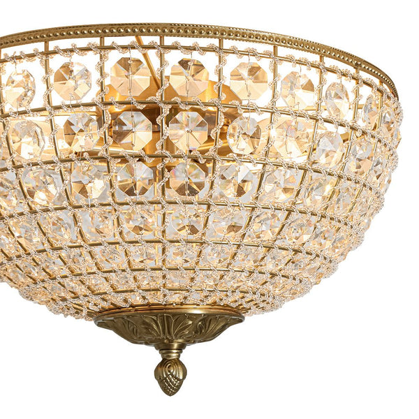 Vintage 3 - Light Brass Crystal Dome - Shaped Cage Flush Mount Ceiling Light - Yiilighting