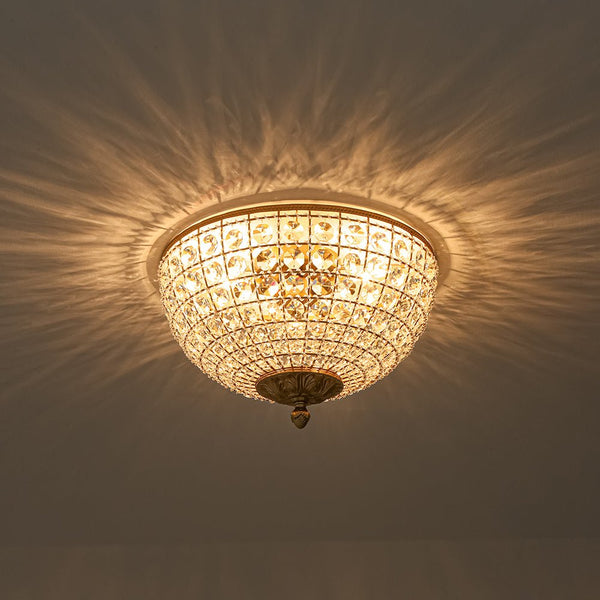 Vintage 3 - Light Brass Crystal Dome - Shaped Cage Flush Mount Ceiling Light - Yiilighting