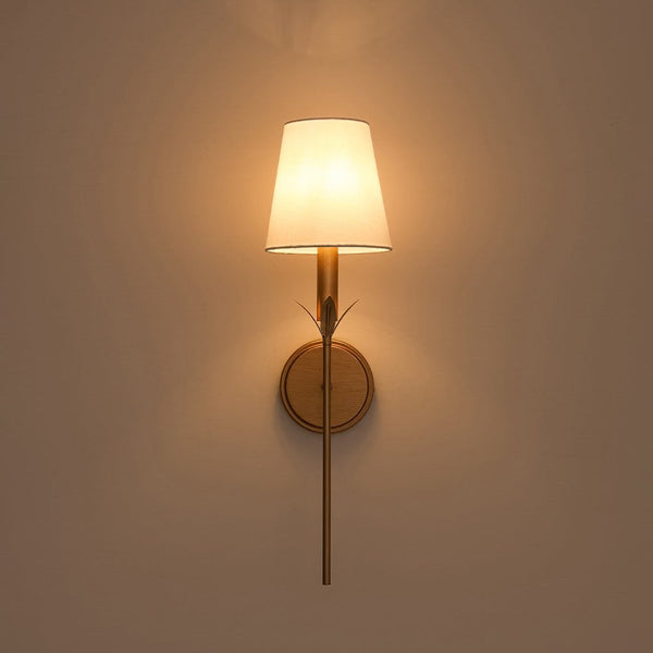Vintage Antique Gold Leaf Stem Wall Sconce with Conical Fabric Shade - Yiilighting