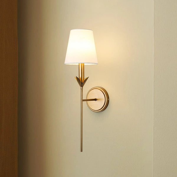 Vintage Antique Gold Leaf Stem Wall Sconce with Conical Fabric Shade - Yiilighting