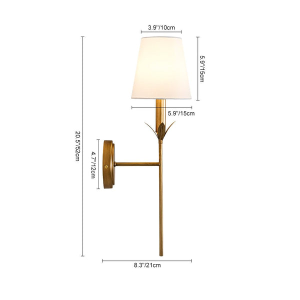 Vintage Antique Gold Leaf Stem Wall Sconce with Conical Fabric Shade - Yiilighting