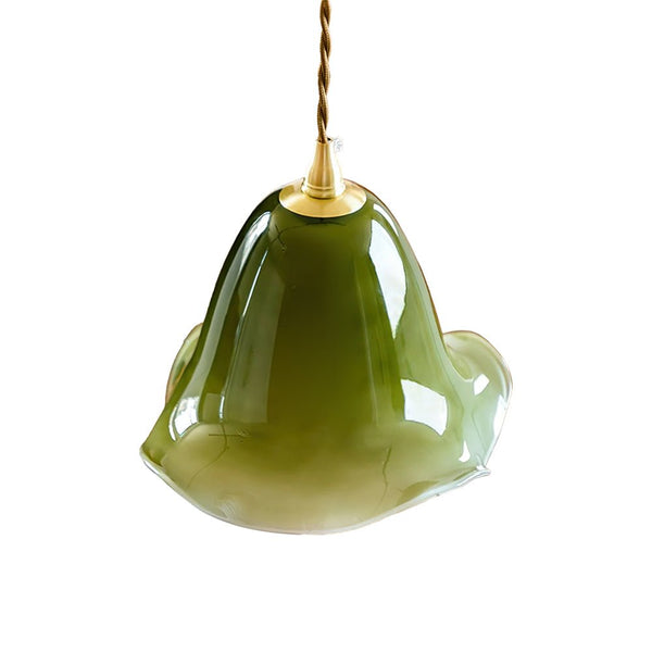 Vintage Cottage Gradient Green Ruffled Bell Glass Pendant Light - Yiilighting