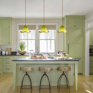 Vintage Cottage Gradient Green Ruffled Bell Glass Pendant Light - Yiilighting