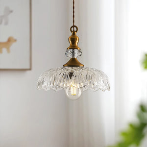 Vintage Decorative Embossed Lotus Leaf Textured Glass Pendant Light - Yiilighting