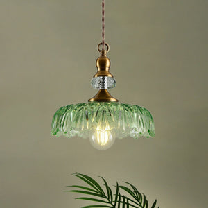 Vintage Decorative Embossed Lotus Leaf Textured Glass Pendant Light - Yiilighting