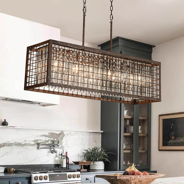 Vintage Farmhouse 4 - Light Rectangle Island Crystal Chandelier - Yiilighting