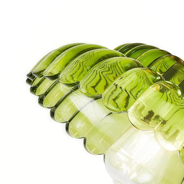 Vintage Green Striped Glass Double - Layer Floral Semi - Flush Mount Ceiling Light - Yiilighting