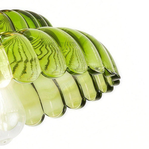 Vintage Green Striped Glass Double - Layer Floral Semi - Flush Mount Ceiling Light - Yiilighting