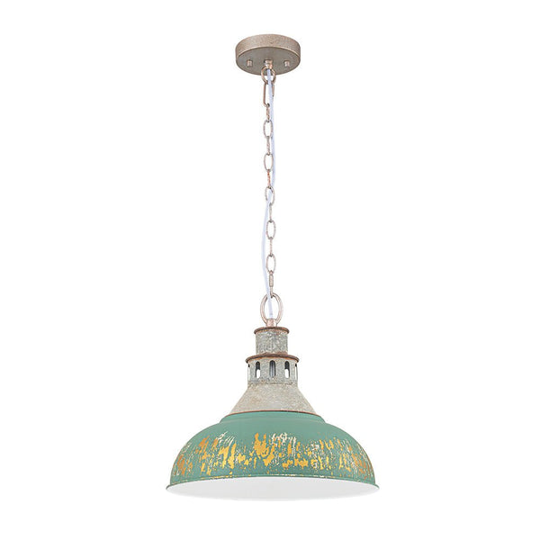 Vintage Industrial Bowl Pendant Light | Antique Teal & Brass | Farmhouse Style - Yiilighting