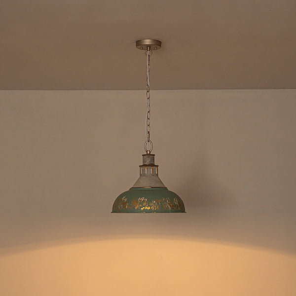 Vintage Industrial Bowl Pendant Light | Antique Teal & Brass | Farmhouse Style - Yiilighting