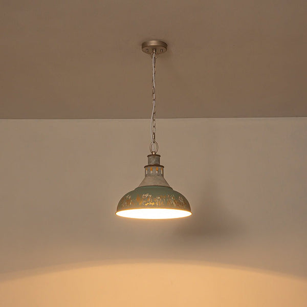 Vintage Industrial Bowl Pendant Light | Antique Teal & Brass | Farmhouse Style - Yiilighting