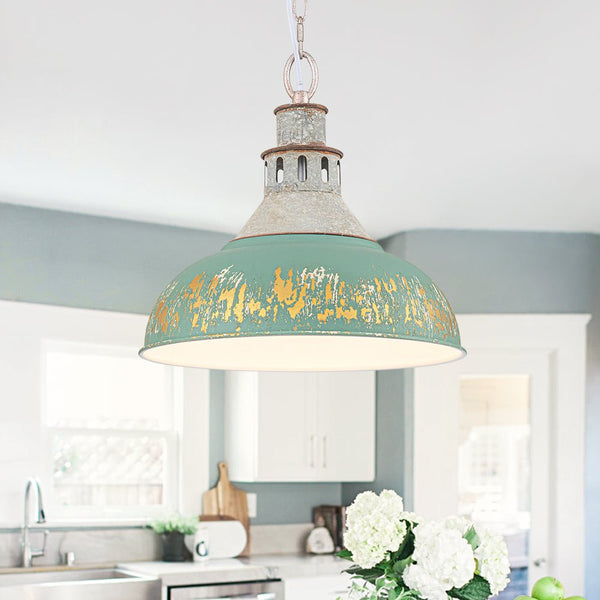 Vintage Industrial Bowl Pendant Light | Antique Teal & Brass | Farmhouse Style - Yiilighting