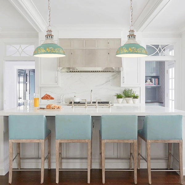 Vintage Industrial Bowl Pendant Light | Antique Teal & Brass | Farmhouse Style - Yiilighting