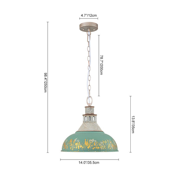 Vintage Industrial Bowl Pendant Light | Antique Teal & Brass | Farmhouse Style - Yiilighting
