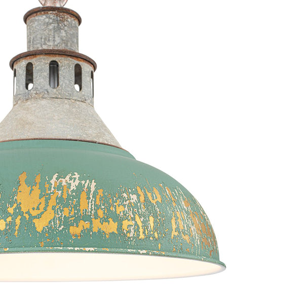 Vintage Industrial Bowl Pendant Light | Antique Teal & Brass | Farmhouse Style - Yiilighting