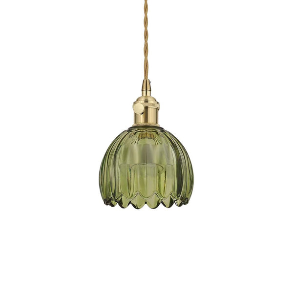Vintage Retro 1-Light Vertical Ribbed Petal Bud Glass Pendant Light - Yiilighting
