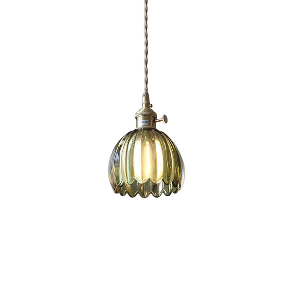 Vintage Retro 1-Light Vertical Ribbed Petal Bud Glass Pendant Light - Yiilighting