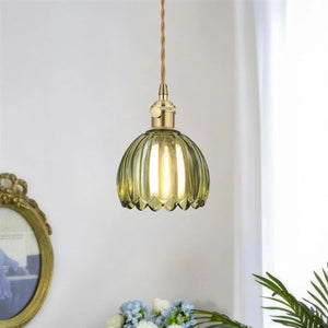 Vintage Retro 1-Light Vertical Ribbed Petal Bud Glass Pendant Light - Yiilighting
