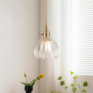 Vintage Retro 1-Light Vertical Ribbed Petal Bud Glass Pendant Light - Yiilighting