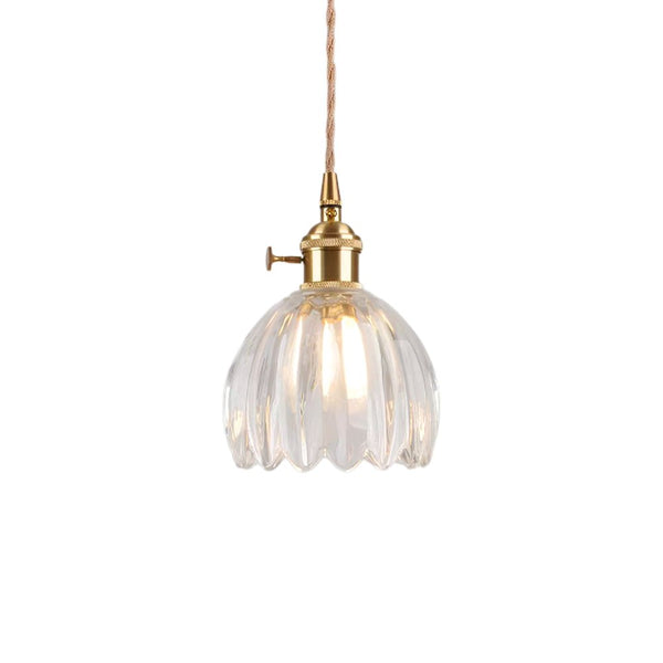 Vintage Retro 1-Light Vertical Ribbed Petal Bud Glass Pendant Light - Yiilighting