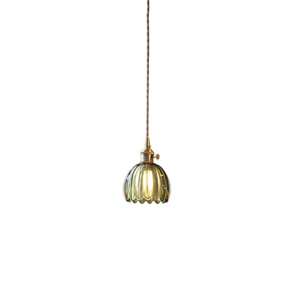 Vintage Retro 1-Light Vertical Ribbed Petal Bud Glass Pendant Light - Yiilighting