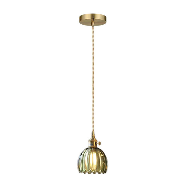 Vintage Retro 1-Light Vertical Ribbed Petal Bud Glass Pendant Light - Yiilighting