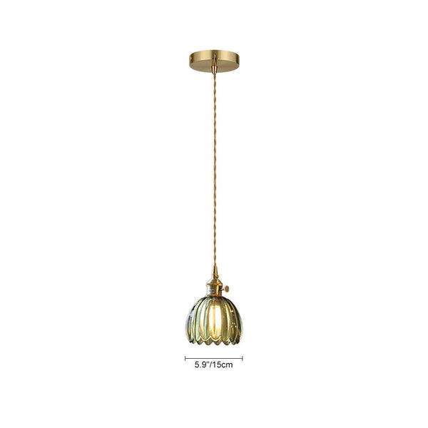 Vintage Retro 1-Light Vertical Ribbed Petal Bud Glass Pendant Light - Yiilighting
