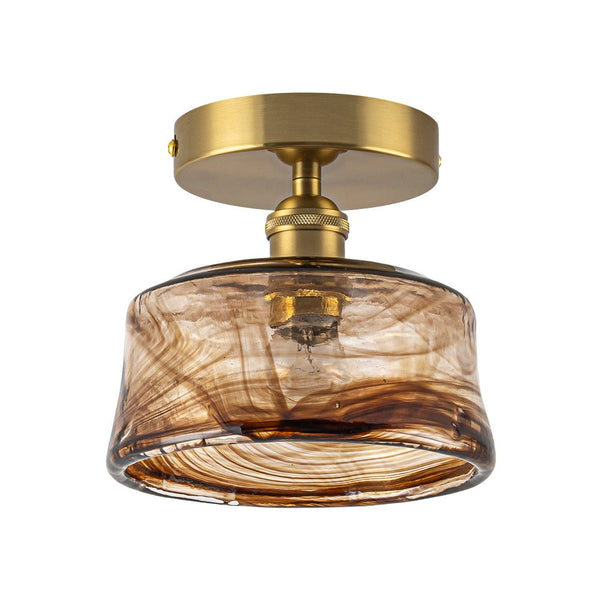 Vintage Retro Smoky Swirl Amber Glass Semi - Flush Ceiling Light - Yiilighting