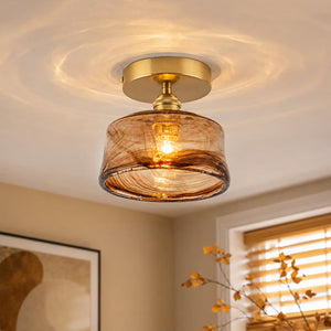 Vintage Retro Smoky Swirl Amber Glass Semi - Flush Ceiling Light - Yiilighting