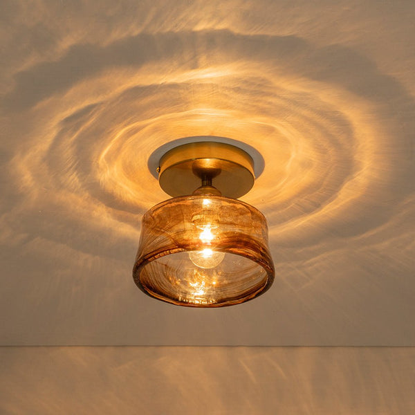 Vintage Retro Smoky Swirl Amber Glass Semi - Flush Ceiling Light - Yiilighting