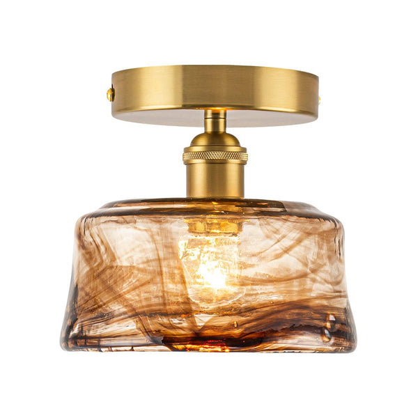 Vintage Retro Smoky Swirl Amber Glass Semi - Flush Ceiling Light - Yiilighting