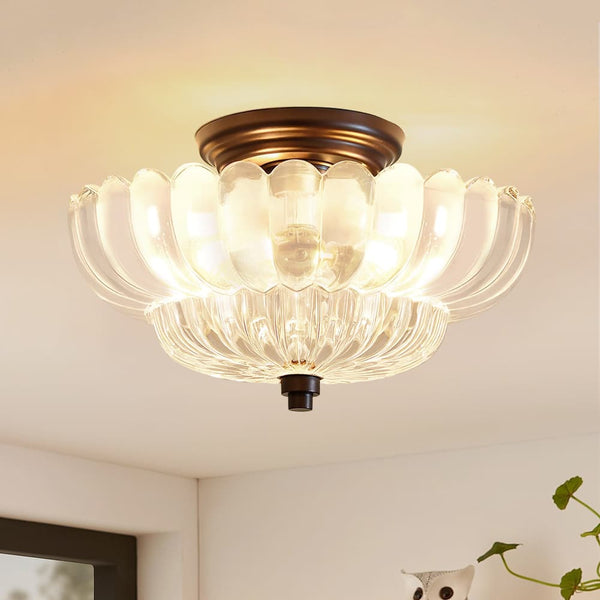Vintage Romantic Retro Petal Glass Flush Mount Ceiling Light - Yiilighting