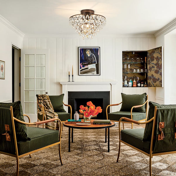 Vintage Single - Light Pyramid - Shape Teardrop Crystal Metal Semi Flush Mount Ceiling Light - Yiilighting