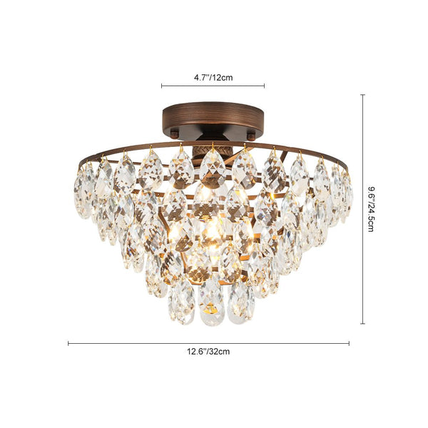 Vintage Single - Light Pyramid - Shape Teardrop Crystal Metal Semi Flush Mount Ceiling Light - Yiilighting