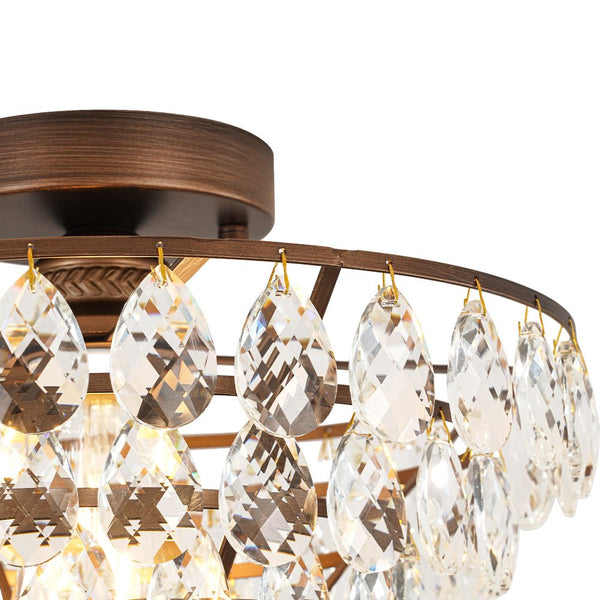 Vintage Single - Light Pyramid - Shape Teardrop Crystal Metal Semi Flush Mount Ceiling Light - Yiilighting