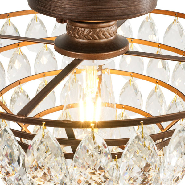 Vintage Single - Light Pyramid - Shape Teardrop Crystal Metal Semi Flush Mount Ceiling Light - Yiilighting