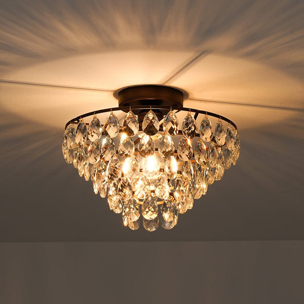 Vintage Single - Light Pyramid - Shape Teardrop Crystal Metal Semi Flush Mount Ceiling Light - Yiilighting