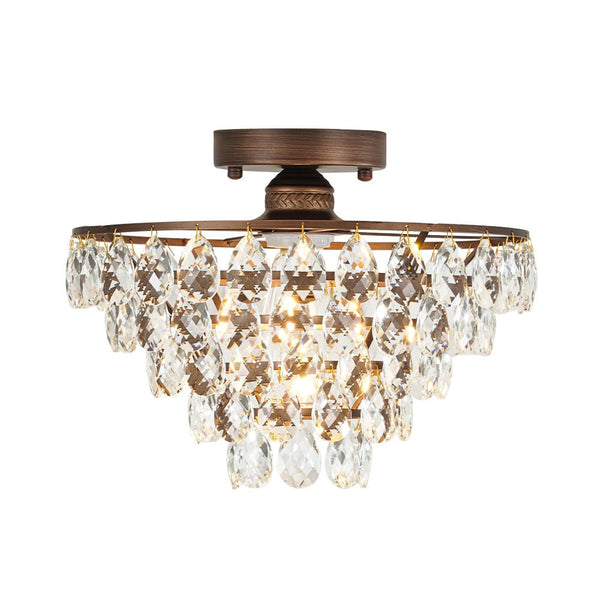 Vintage Single - Light Pyramid - Shape Teardrop Crystal Metal Semi Flush Mount Ceiling Light - Yiilighting
