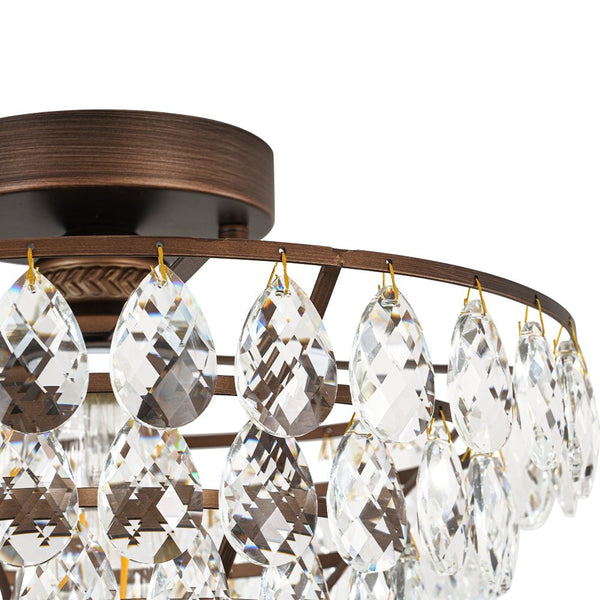 Vintage Single - Light Pyramid - Shape Teardrop Crystal Metal Semi Flush Mount Ceiling Light - Yiilighting