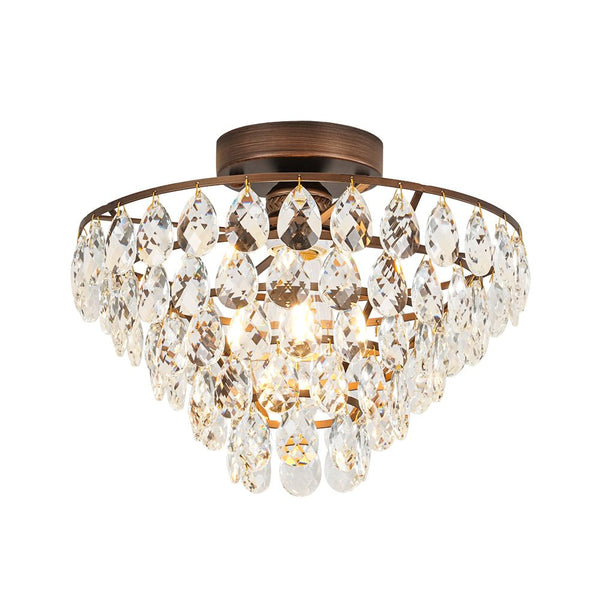Vintage Single - Light Pyramid - Shape Teardrop Crystal Metal Semi Flush Mount Ceiling Light - Yiilighting