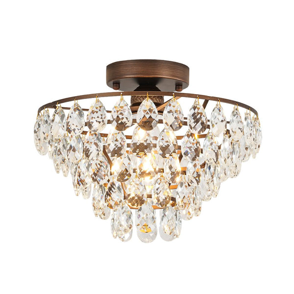Vintage Single - Light Pyramid - Shape Teardrop Crystal Metal Semi Flush Mount Ceiling Light - Yiilighting