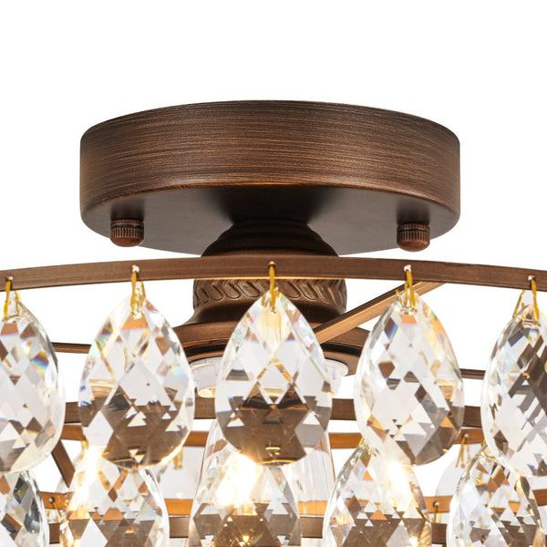 Vintage Single - Light Pyramid - Shape Teardrop Crystal Metal Semi Flush Mount Ceiling Light - Yiilighting