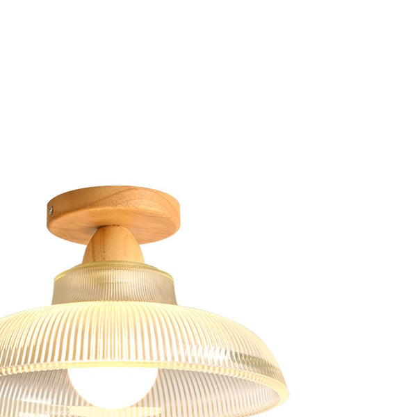 Vintage Wooden Ribbed Glass Dome - Shaped Semi - Flush Ceiling Light - Yiilighting