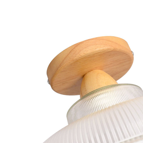 Vintage Wooden Ribbed Glass Dome - Shaped Semi - Flush Ceiling Light - Yiilighting