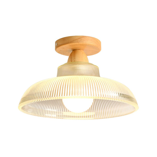 Vintage Wooden Ribbed Glass Dome - Shaped Semi - Flush Ceiling Light - Yiilighting