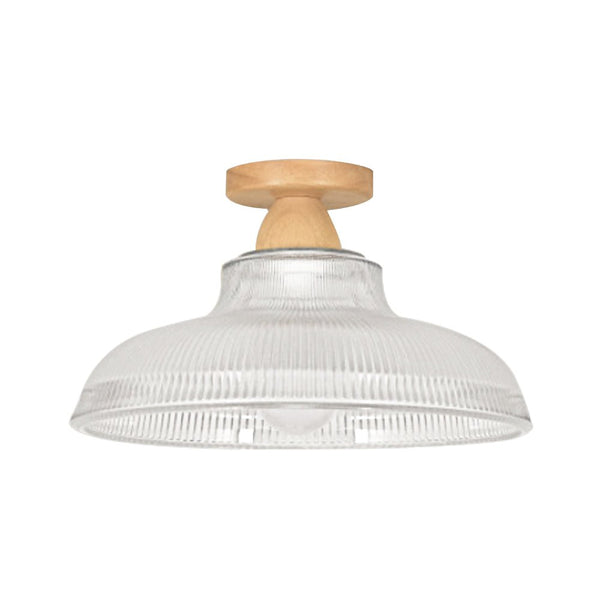 Vintage Wooden Ribbed Glass Dome - Shaped Semi - Flush Ceiling Light - Yiilighting
