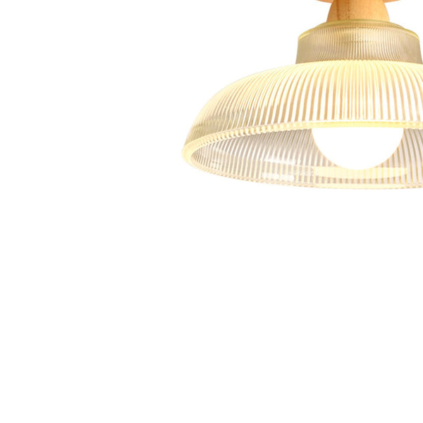 Vintage Wooden Ribbed Glass Dome - Shaped Semi - Flush Ceiling Light - Yiilighting